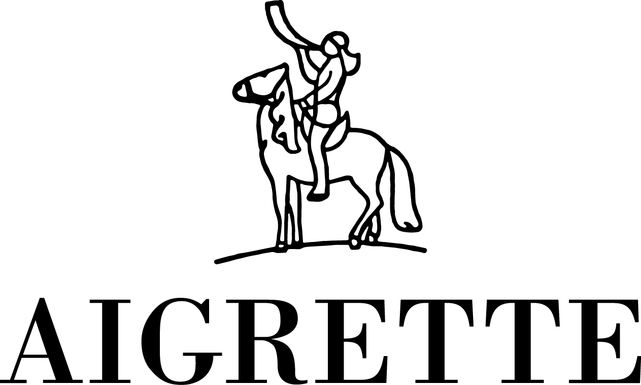 aigrette logo, man on a horse